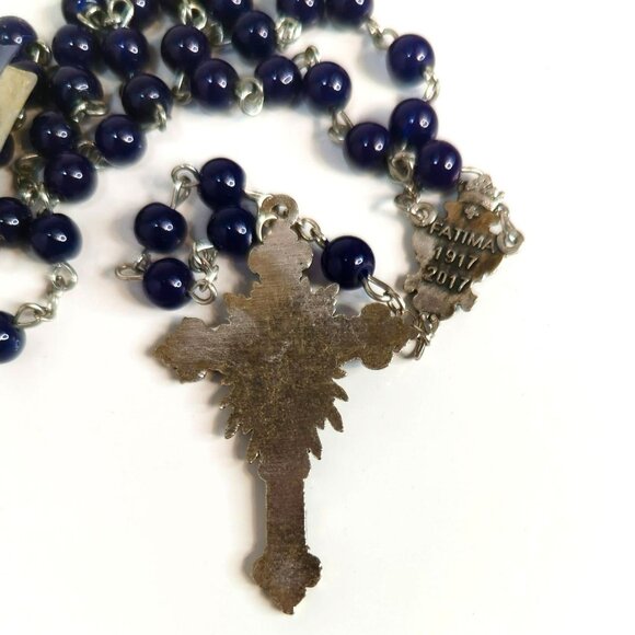 America Needs Fatima 1917-2017 100 Year Anniversary Rosary Blue Glass Italy - Picture 3 of 6